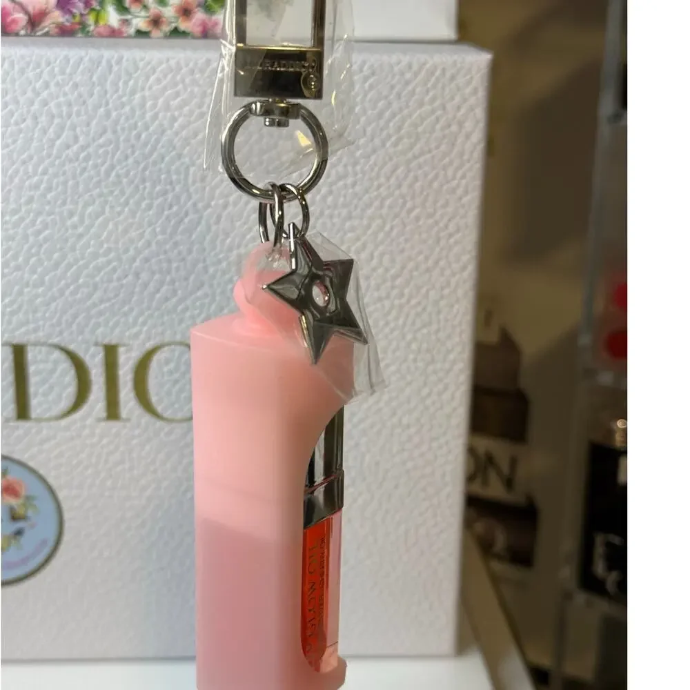 Dior GWP Lip Oil Holder Key Chain / Ring with Clip and Star - PINK - NEW in Box